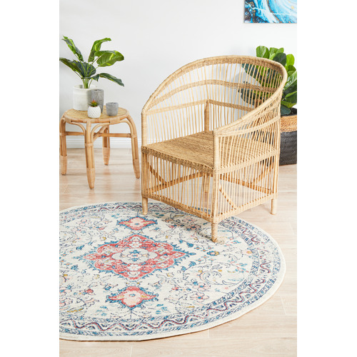 Pastel Power-Loomed Bohemain Round Rug