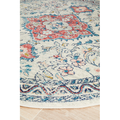 Pastel Power-Loomed Bohemain Round Rug