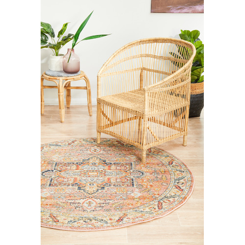 Salmon Power-Loomed Transitional  Round Rug