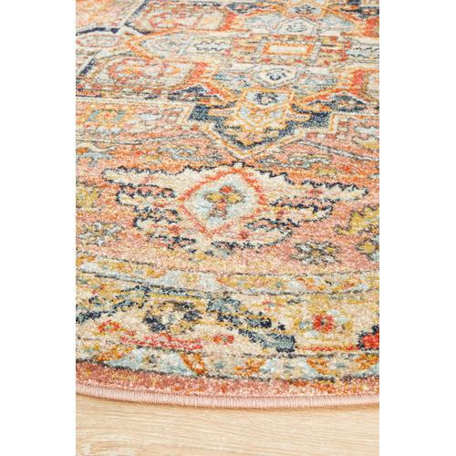 Salmon Power-Loomed Transitional  Round Rug