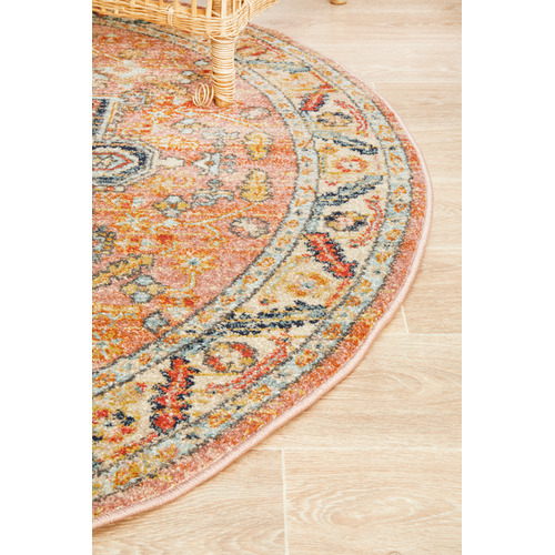 Salmon Power-Loomed Transitional  Round Rug