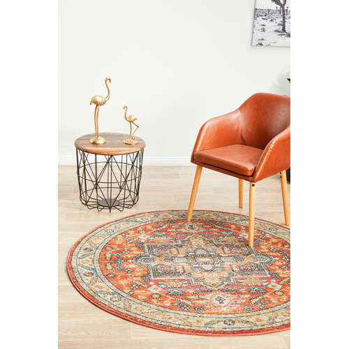 Terracotta Power-Loomed Transitional  Round Rug