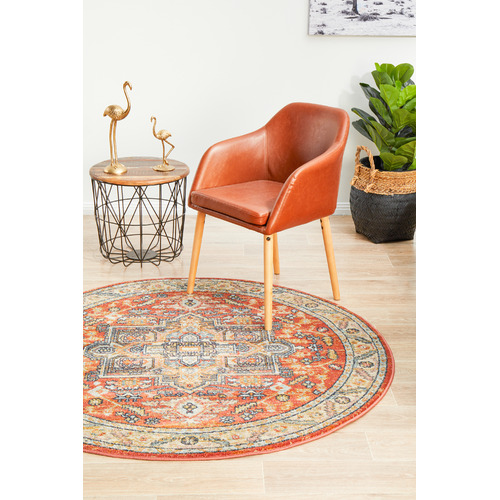 Terracotta Power-Loomed Transitional  Round Rug