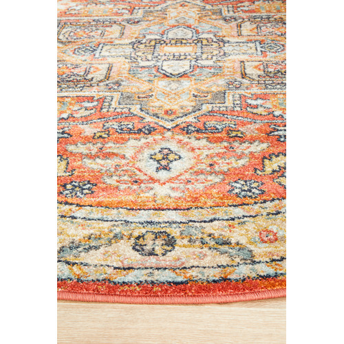 Terracotta Power-Loomed Transitional  Round Rug