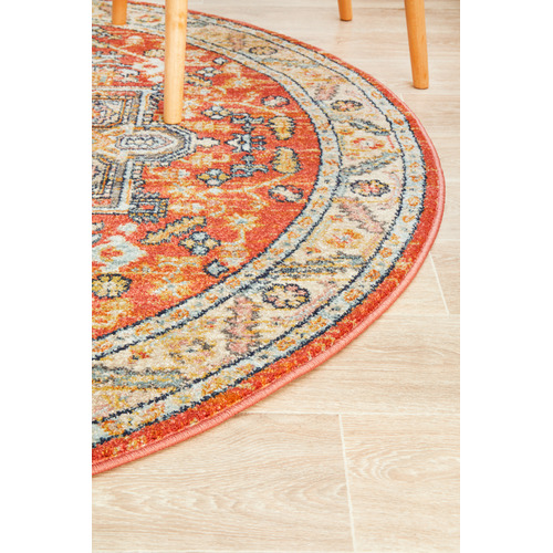Terracotta Power-Loomed Transitional  Round Rug