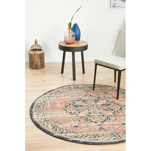 Brick Power-Loomed Transitional  Round Rug