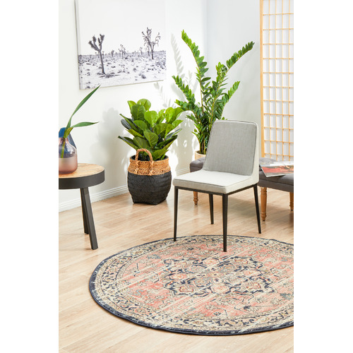Brick Power-Loomed Transitional  Round Rug