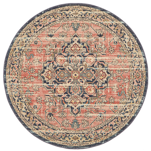 Brick Power-Loomed Transitional  Round Rug