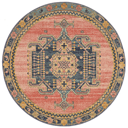 Red Power-Loomed Transitional  Round Rug