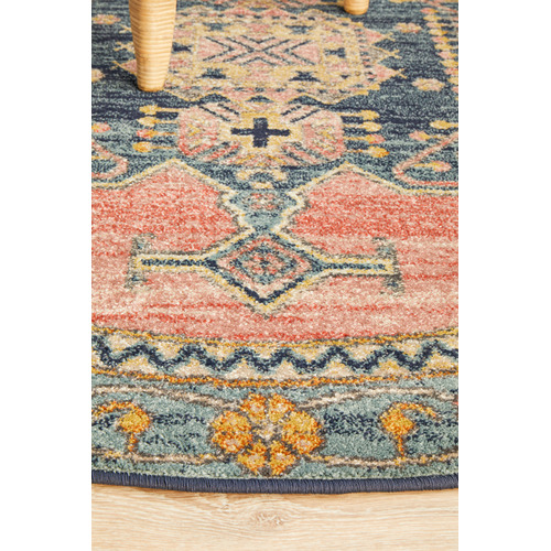 Red Power-Loomed Transitional  Round Rug