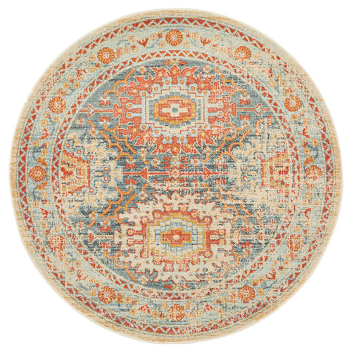 Multi-Coloured Power-Loomed Transitional Round Rug
