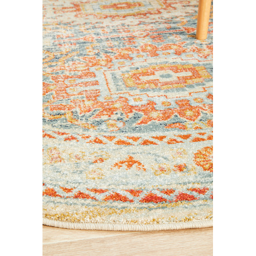 Multi-Coloured Power-Loomed Transitional Round Rug