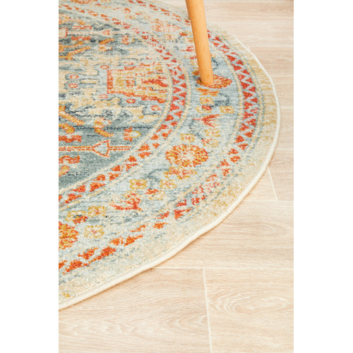 Multi-Coloured Power-Loomed Transitional Round Rug