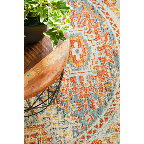 Multi-Coloured Power-Loomed Transitional Round Rug