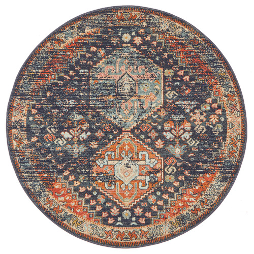 Navy Power-Loomed Transitional Round Rug