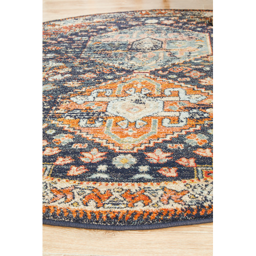 Navy Power-Loomed Transitional Round Rug