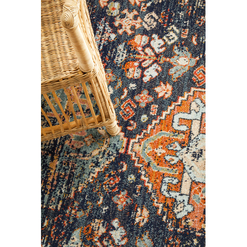 Navy Power-Loomed Transitional Round Rug
