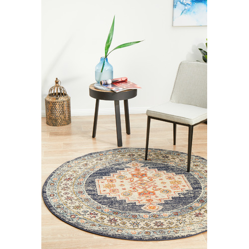 Ecru Power-Loomed Transitional Round Rug