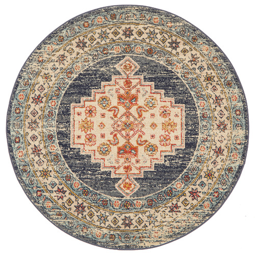 Ecru Power-Loomed Transitional Round Rug