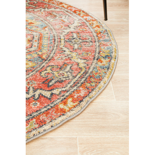 Crimson Power-Loomed Transitional Round Rug