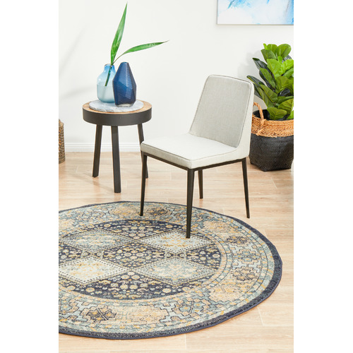 Navy & Sky Blue Power-Loomed Transitional Round Rug