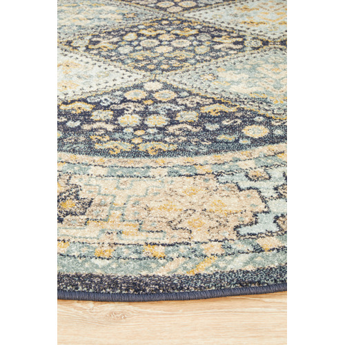 Navy & Sky Blue Power-Loomed Transitional Round Rug