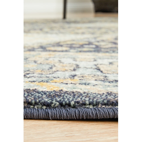 Navy & Sky Blue Power-Loomed Transitional Round Rug