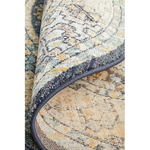 Navy & Sky Blue Power-Loomed Transitional Round Rug
