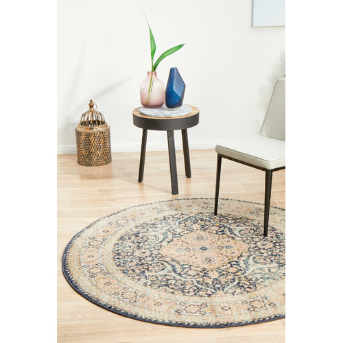 Midnight Power-Loomed Transitional Round Rug