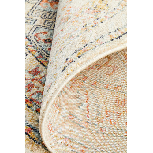 Sky Blue & Beige Power-Loomed Transitional Round Rug