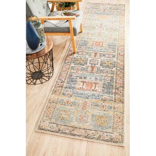 Sky Blue & Beige Power-Loomed Transitional Runner