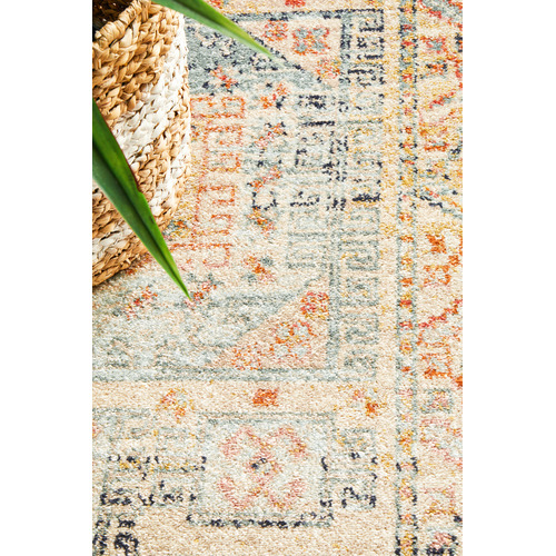 Sky Blue & Beige Power-Loomed Transitional Runner
