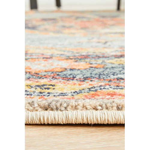 Rust & Blue Power-Loomed Transitional Round Rug
