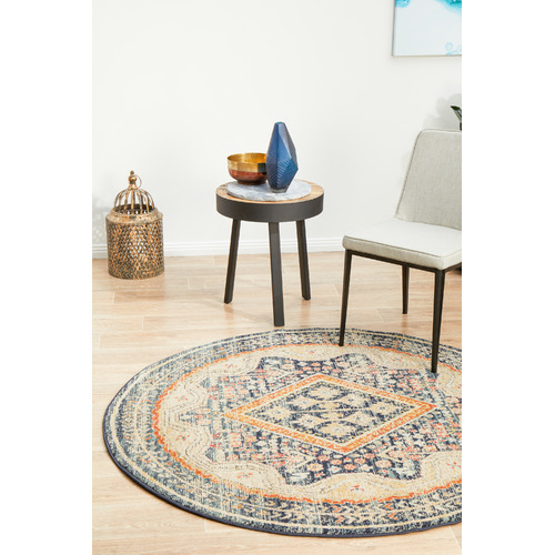 Rust & Beige Power-Loomed Transitional Round Rug