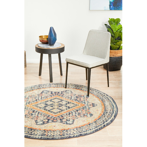 Rust & Beige Power-Loomed Transitional Round Rug