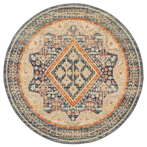 Rust & Beige Power-Loomed Transitional Round Rug