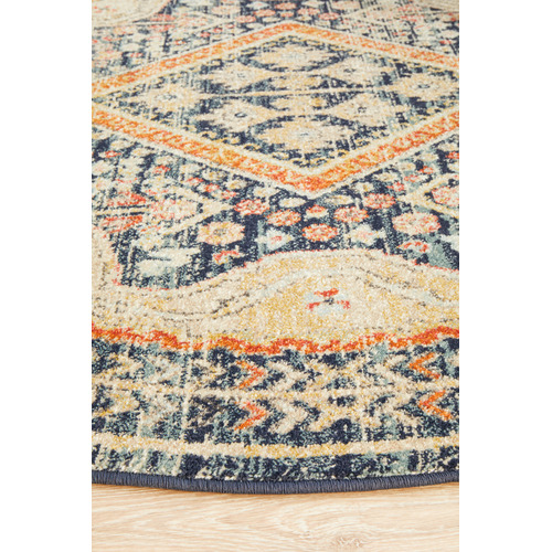 Rust & Beige Power-Loomed Transitional Round Rug