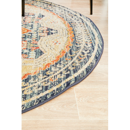 Rust & Beige Power-Loomed Transitional Round Rug