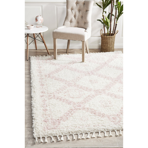 Ivory-and-Pink-Rabia-Fringed-Tribal-Style-Rug-SAF-33-PNK