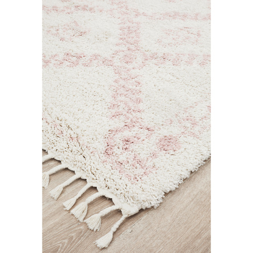 Ivory-and-Pink-Rabia-Fringed-Tribal-Style-Rug-SAF-33-PNK