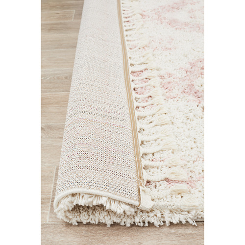 Ivory-and-Pink-Rabia-Fringed-Tribal-Style-Rug-SAF-33-PNK
