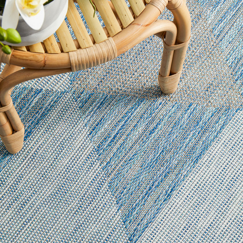 Blue Terrace Geometric Flat Weave Rug
