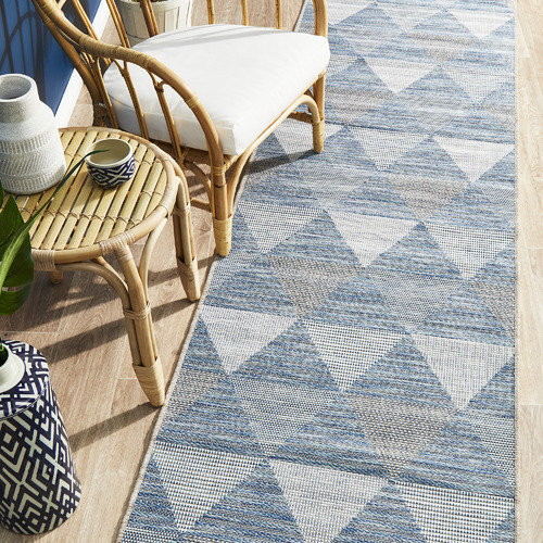 Blue Terrace Geometric Flat Weave Rug