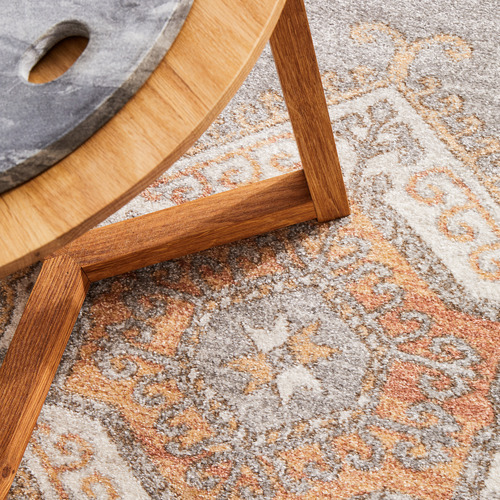 Grey & Peach Vintage Look Aztec Rug