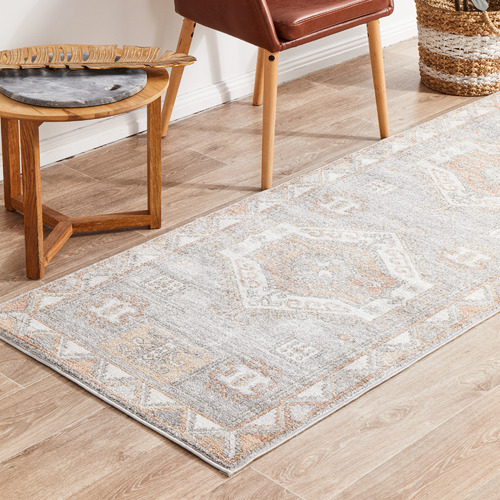 Grey & Peach Vintage Look Aztec Rug