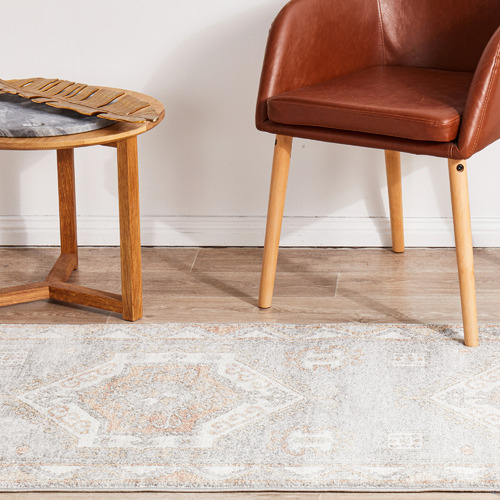 Grey & Peach Vintage Look Aztec Rug