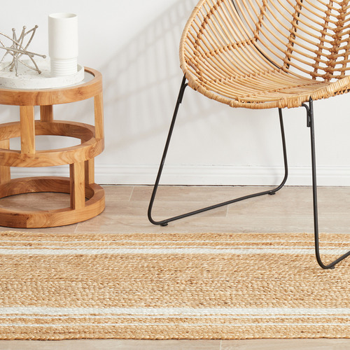 Natural & White Caratacos Hand Braided Jute Runner