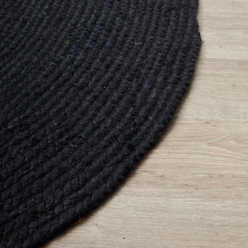 Black Hand Braided Jute Oval Rug