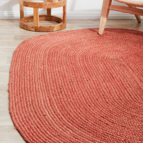 Network Terracotta Hand-Braided Jute Oval Rug | Temple & Webster