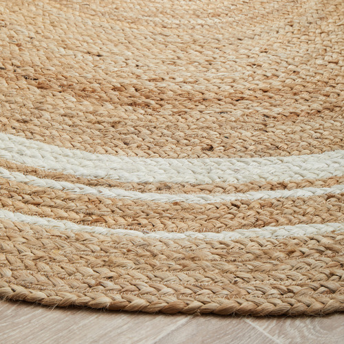 Natural & White Hand Braided Jute Oval Rug